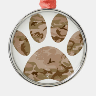 Distressed Desert Camo Dog Paw Print Metal Ornament