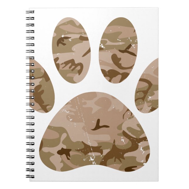 Distressed Desert Camo Dog Paw Print Notebook (Front)