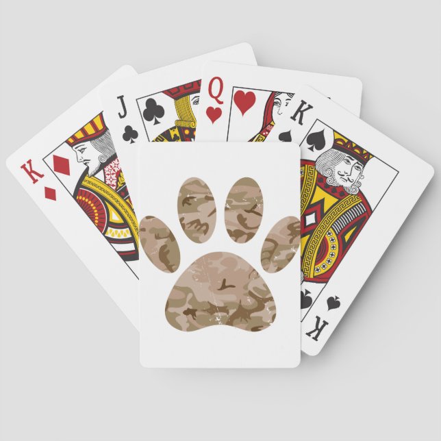Distressed Desert Camo Dog Paw Print Playing Cards (Back)