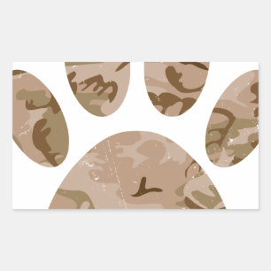 Distressed Desert Camo Dog Paw Print Rectangular Sticker