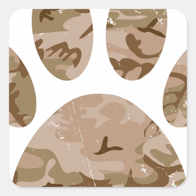 Distressed Desert Camo Dog Paw Print Square Sticker (Front)