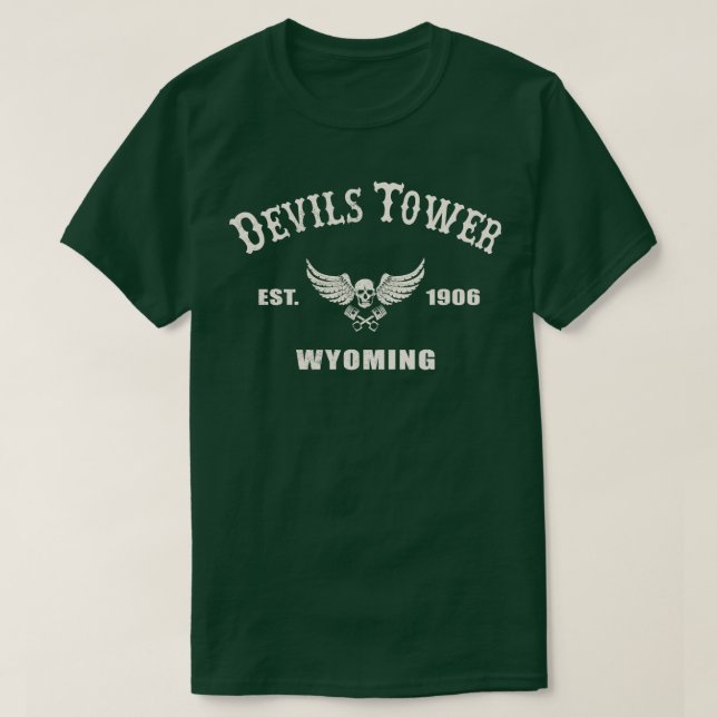 Distressed Devils Tower Wyoming Motorcycle Biker R T-Shirt (Design Front)
