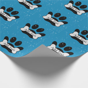 Distressed Dog Paw Print And Bone On Baby Blue Wrapping Paper