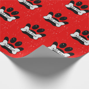 Distressed Dog Paw Print And Bone On Red Wrapping Paper