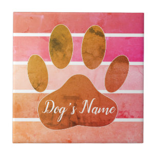 Distressed Dog Paw Print With Custom Name  Ceramic Tile