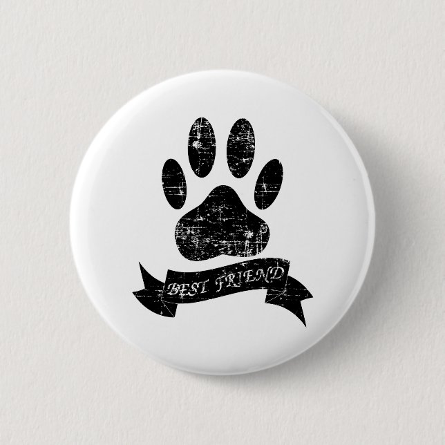 Distressed Dog Paw With Ribbon 6 Cm Round Badge (Front)