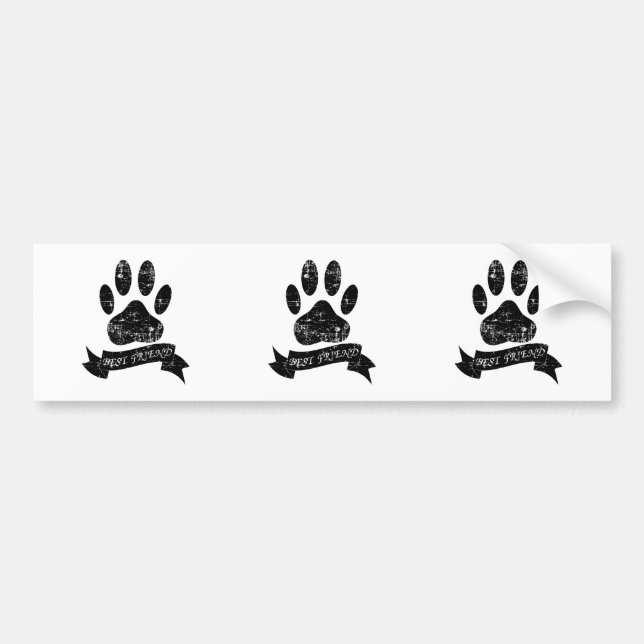 Distressed Dog Paw With Ribbon Bumper Sticker (Front)