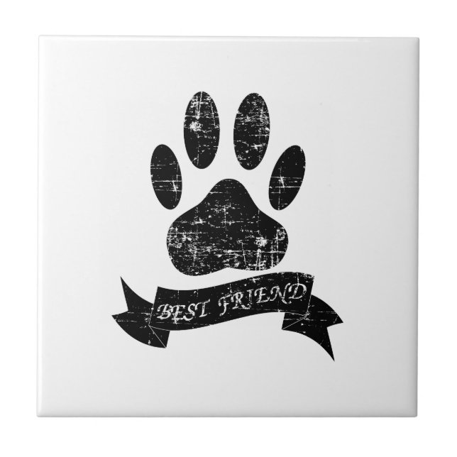 Distressed Dog Paw With Ribbon Ceramic Tile (Front)