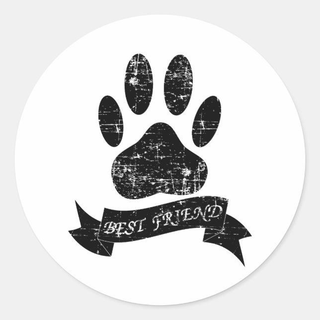 Distressed Dog Paw With Ribbon Classic Round Sticker (Front)