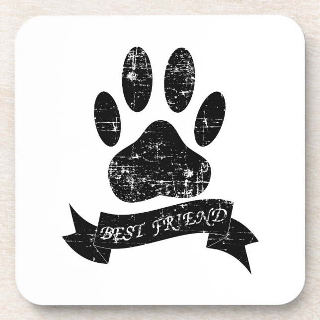 Distressed Dog Paw With Ribbon Coaster (Front)