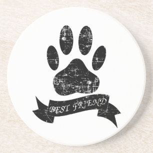 Distressed Dog Paw With Ribbon Coaster