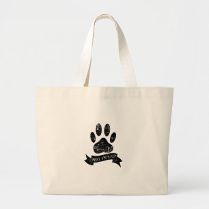 Distressed Dog Paw With Ribbon Large Tote Bag