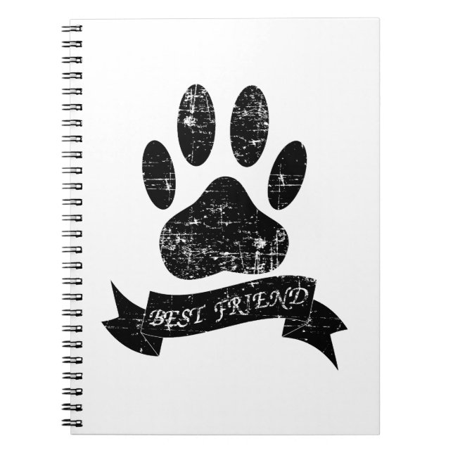 Distressed Dog Paw With Ribbon Notebook (Front)