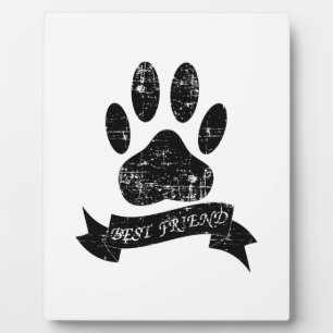 Distressed Dog Paw With Ribbon Plaque