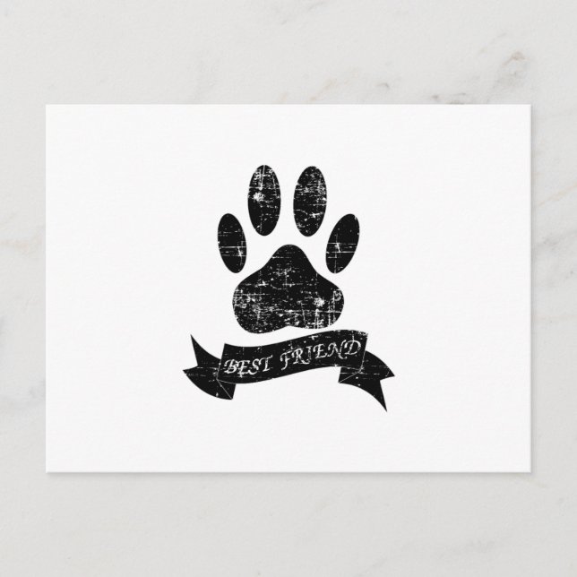 Distressed Dog Paw With Ribbon Postcard (Front)