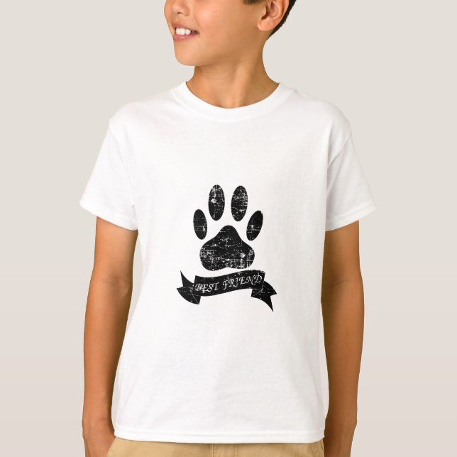 Distressed Dog Paw With Ribbon T-Shirt (Front)