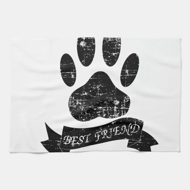 Distressed Dog Paw With Ribbon Tea Towel (Horizontal)