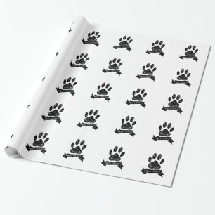 Distressed Dog Paw With Ribbon Wrapping Paper