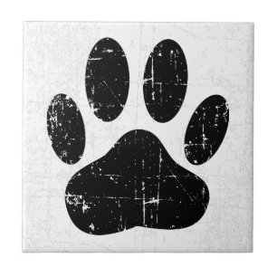 Distressed Dog Pawprint Canine Paw Ceramic Tile
