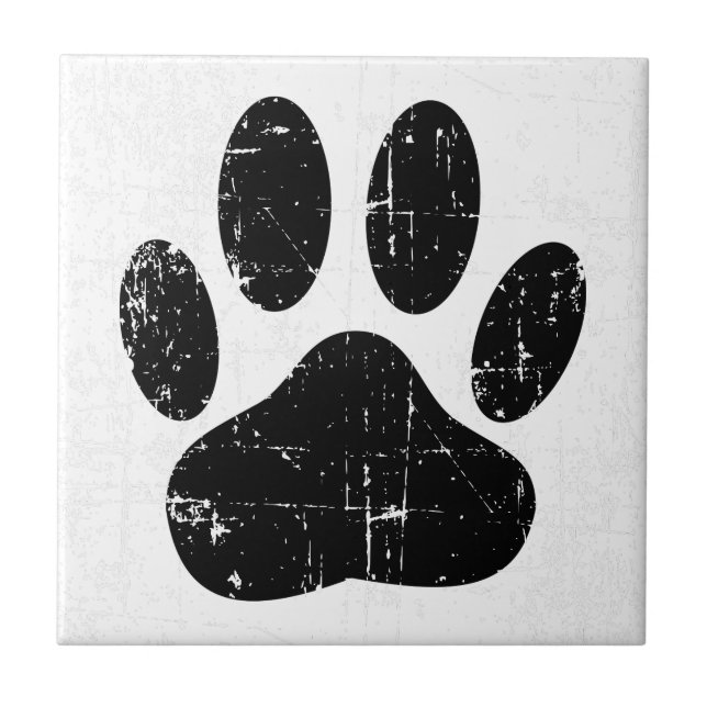 Distressed Dog Pawprint Ceramic Tile (Front)
