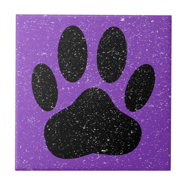 Distressed Dog Pawprint Square Purple Ceramic Tile (Front)