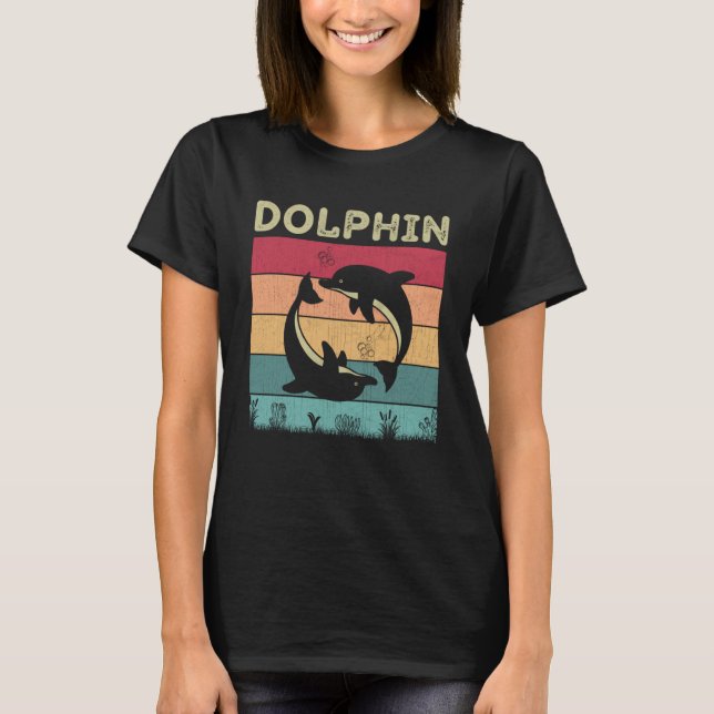 Distressed Dolphin  Boys Girls Retro Style Dolphin T-Shirt (Front)