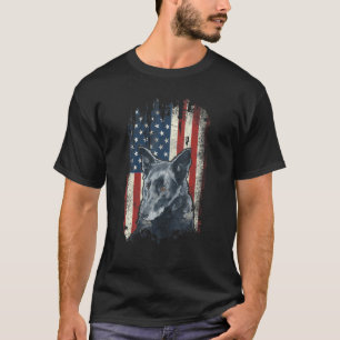 Distressed Dutch Shepherd American Flag Patriotic  T-Shirt