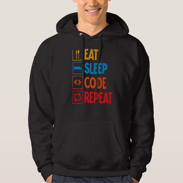 Distressed  Eat Sleep Code Repeat Computer Program Hoodie (Front)