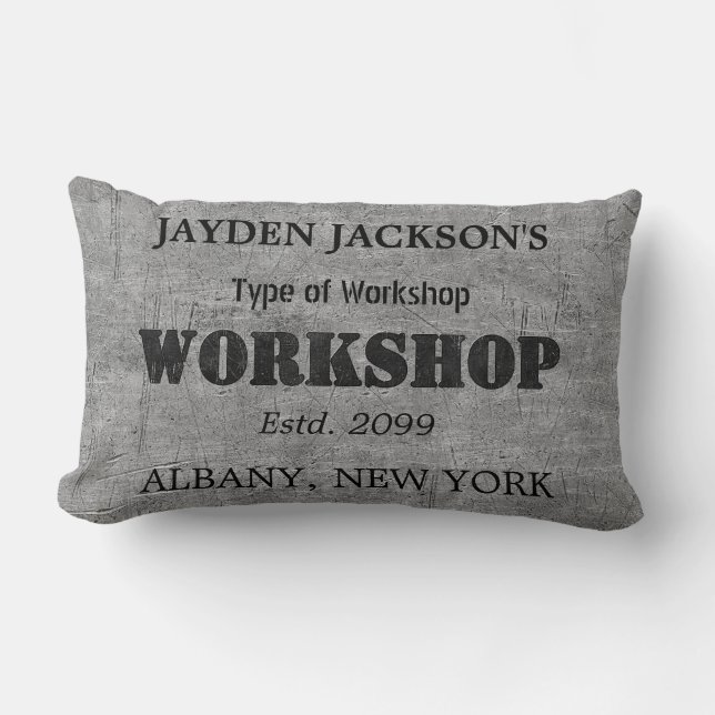 Distressed Effect Workshop Man Cave Throw Pillow (Front)