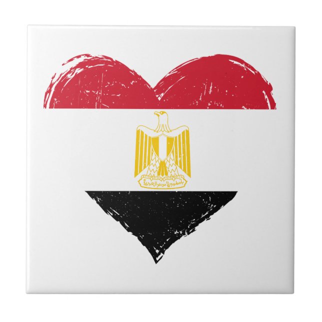 Distressed Egypt Flag Heart Ceramic Tile (Front)