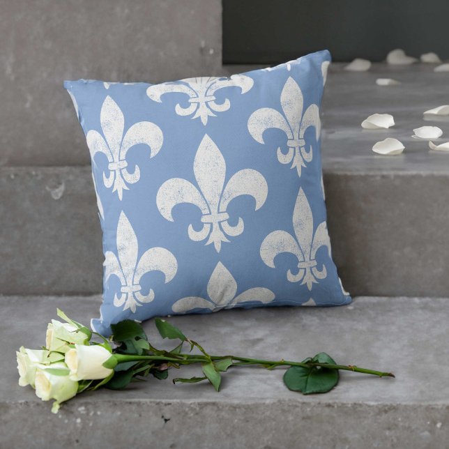 Distressed Elegant Blue and White Fleur de Lis Cushion (Creator Uploaded)