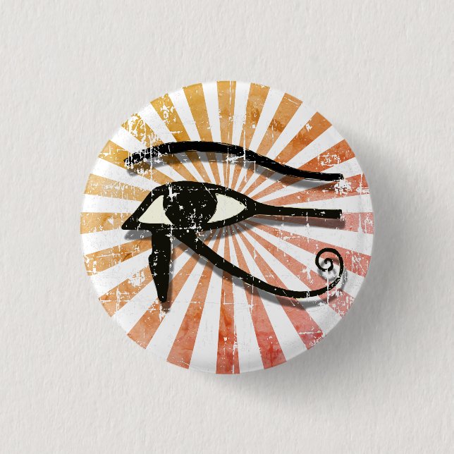 Distressed Eye Of Horus Egyptian Symbol Retro Sun 3 Cm Round Badge (Front)