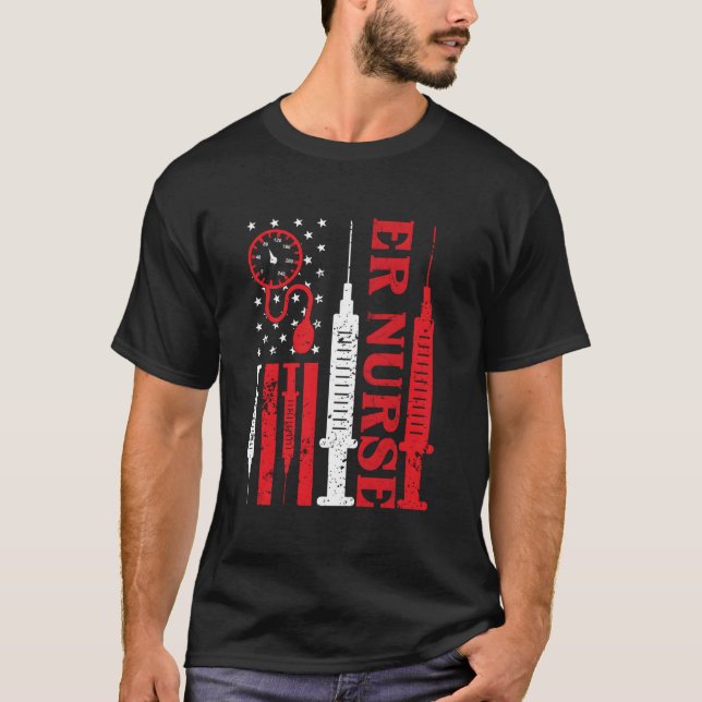 Distressed Flag For Emergency Room Er Nurses T-Shirt (Front)