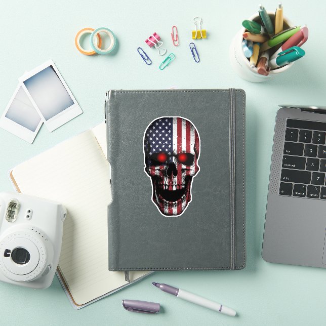 Distressed Flag Skull Red Eye Vinyl Decal (iPad Cover)