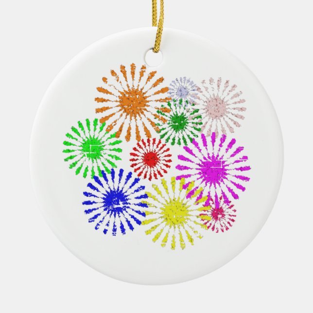 Distressed Flower Burst Ceramic Tree Decoration (Front)
