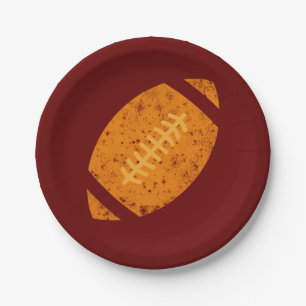 Distressed Football Birthday Party Maroon Gold Paper Plate