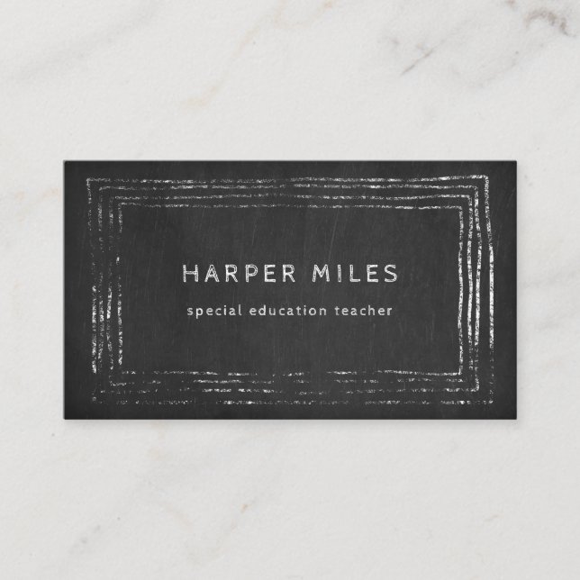 Distressed frame black chalkboard teacher business card (Front)