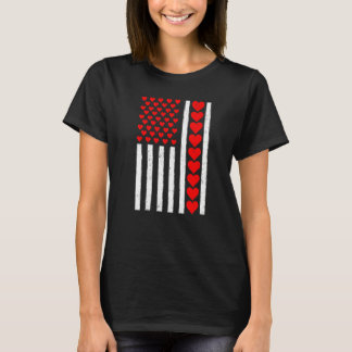 Distressed Funny American Flag Heart Valentine's D T-Shirt
