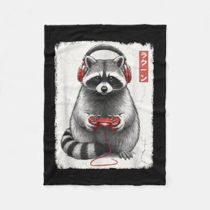 Distressed Gamer Japanese Art Funny Racoon Video Fleece Blanket