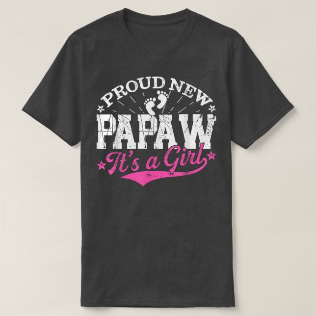 Distressed Gender Reveal Proud New Papaw It's A Gi T-Shirt (Design Front)
