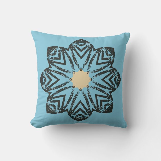 Distressed Geometric Floral Medallion Cushion (Front)
