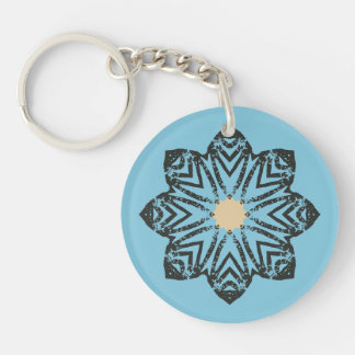 Distressed Geometric Floral Medallion Key Ring