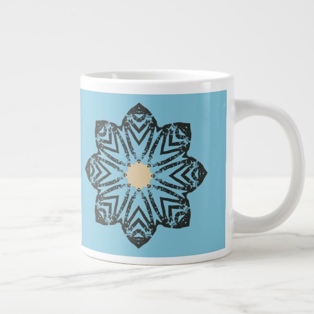 Distressed Geometric Floral Medallion Large Coffee Mug (Right)