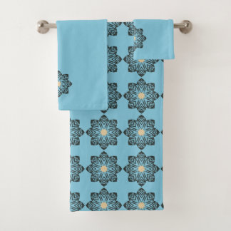 Distressed Geometric Floral Medallion Pattern Bath Towel Set
