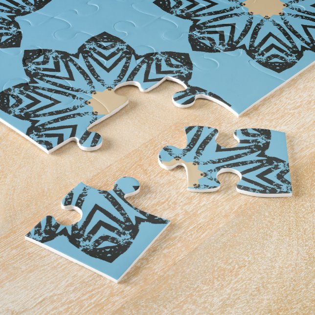 Distressed Geometric Floral Medallion Pattern Jigsaw Puzzle (Side)