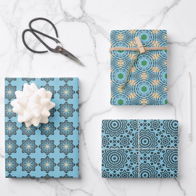 Distressed Geometric Mandala Pattern Wrapping Paper Sheet (Front)