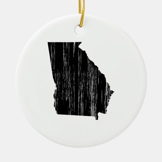 Distressed Georgia State Outline Ceramic Ornament (Front)