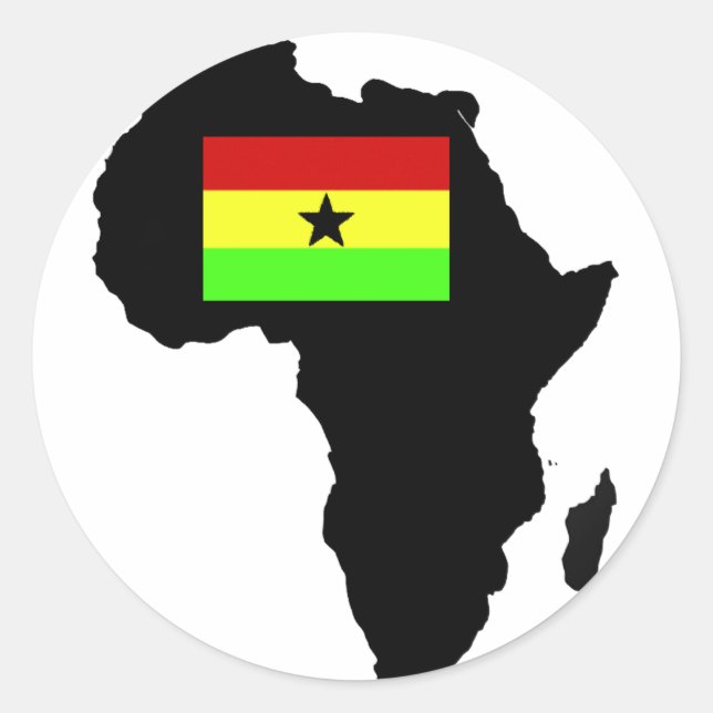 Distressed Ghanian flag and African Silhouette Classic Round Sticker (Front)