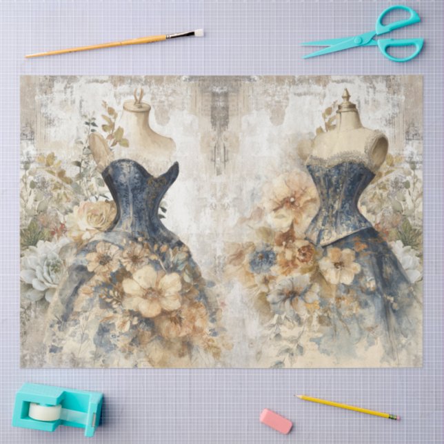 Distressed Girly Ephemera Floral Fashion Scrapbook Tissue Paper (Craft)