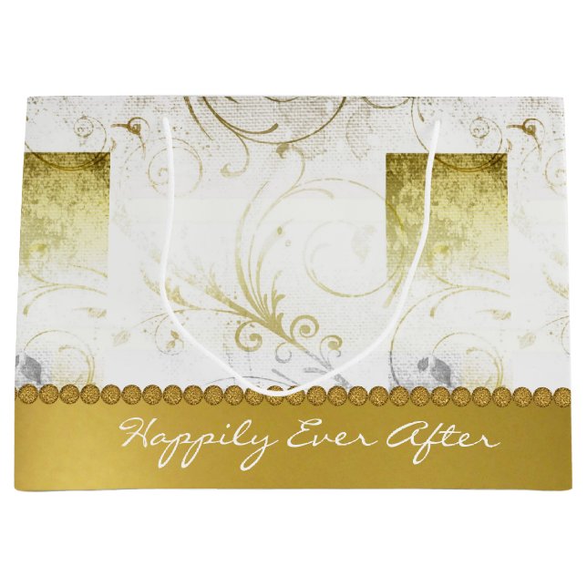Distressed Gold Flourishes Custom Wedding Gift Bag (Front)